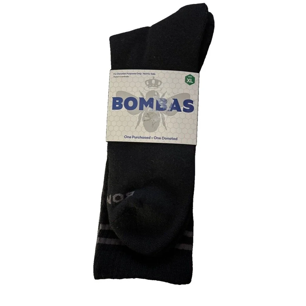NEW Bombas Crew Socks Men Size XL Black Calf Honeycomb Arch Support